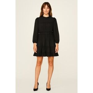 Current Air‎ Los Angeles Black Pleated Ruffle Mini Dress XL Long Sleeve HighNeck